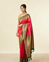 alt message - Mohey Women Rani Pink Buta Patterned Saree with Floral Leaf Border image number 3