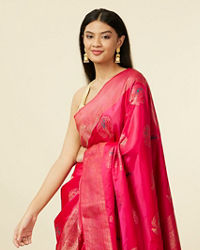 Mohey Women Rani Pink Tree of Life Pattern Saree with Paisley Patterned Border