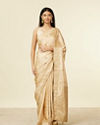 Cream Beige Bel Buti Patterned Saree with Floral Pattern