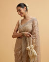 Mohey Women Beige Bel Buti Patterned Stone Embellished Saree