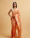 alt message - Mohey Women Coral Peach Floral Jaal Patterned Saree image number 0