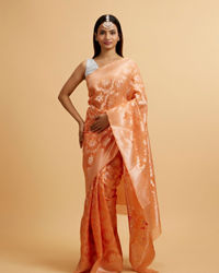 Mohey Women Coral Peach Floral Jaal Patterned Saree