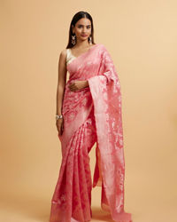 Mohey Women Pink Floral Jaal Patterned Saree