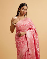 Mohey Women Pink Floral Jaal Patterned Saree