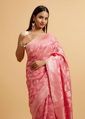 alt message - Mohey Women Pink Floral Jaal Patterned Saree image number 1