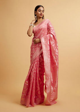 alt message - Mohey Women Pink Floral Jaal Patterned Saree image number 2