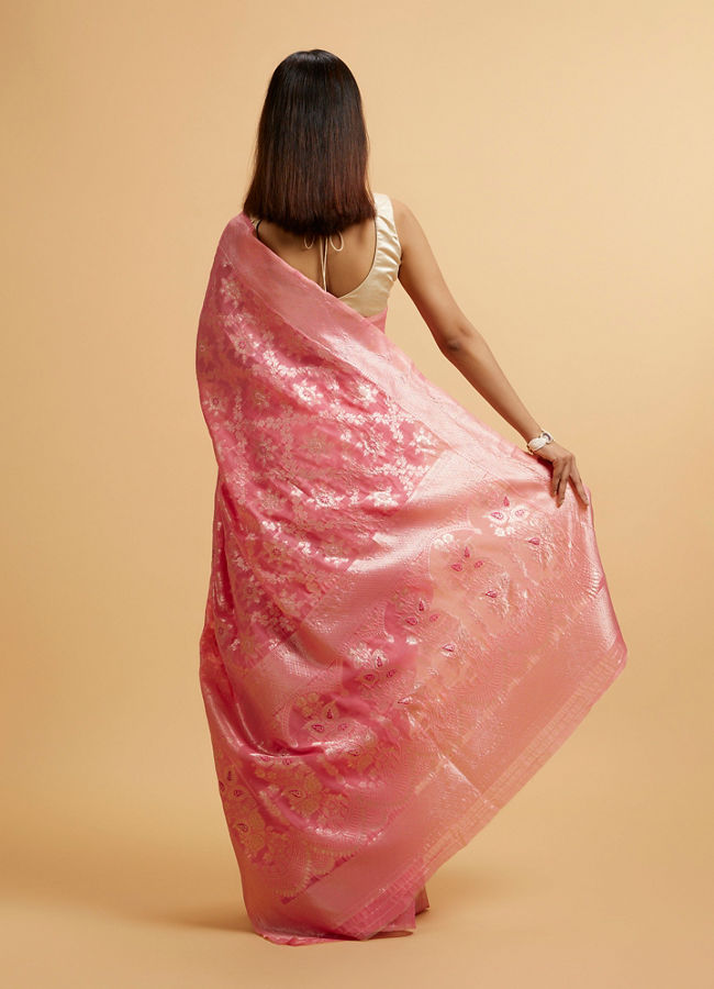Mohey Women Pink Floral Jaal Patterned Saree