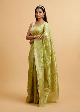 alt message - Mohey Women Light Green Floral Jaal Patterned Saree image number 2