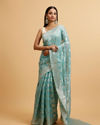 alt message - Mohey Women Light Blue Floral Jaal Patterned Saree image number 0