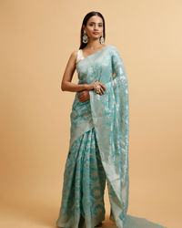 Mohey Women Light Blue Floral Jaal Patterned Saree