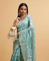 alt message - Mohey Women Light Blue Floral Jaal Patterned Saree image number 1