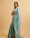 alt message - Mohey Women Light Blue Floral Jaal Patterned Saree image number 2