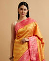 alt message - Mohey Women Yellow Floral Buta Patterned with Jaal Pattern Saree image number 1