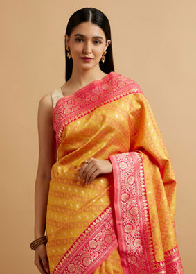 Mohey Women Yellow Floral Buta Patterned with Jaal Pattern Saree