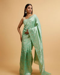 Mohey Women Sea Green Bel Buti Patterned Saree