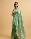 alt message - Mohey Women Sea Green Bel Buti Patterned Saree image number 2