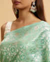 alt message - Mohey Women Sea Green Bel Buti Patterned Saree image number 3