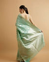 Mohey Women Sea Green Floral Leaf Patterned Saree with Jaal Pattern