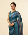 Mohey Women Brilliant Blue Ombre Scallop Shell Bordered Saree