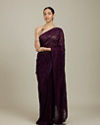 Wine Bel Buti Patterned Saree with Rhinestones