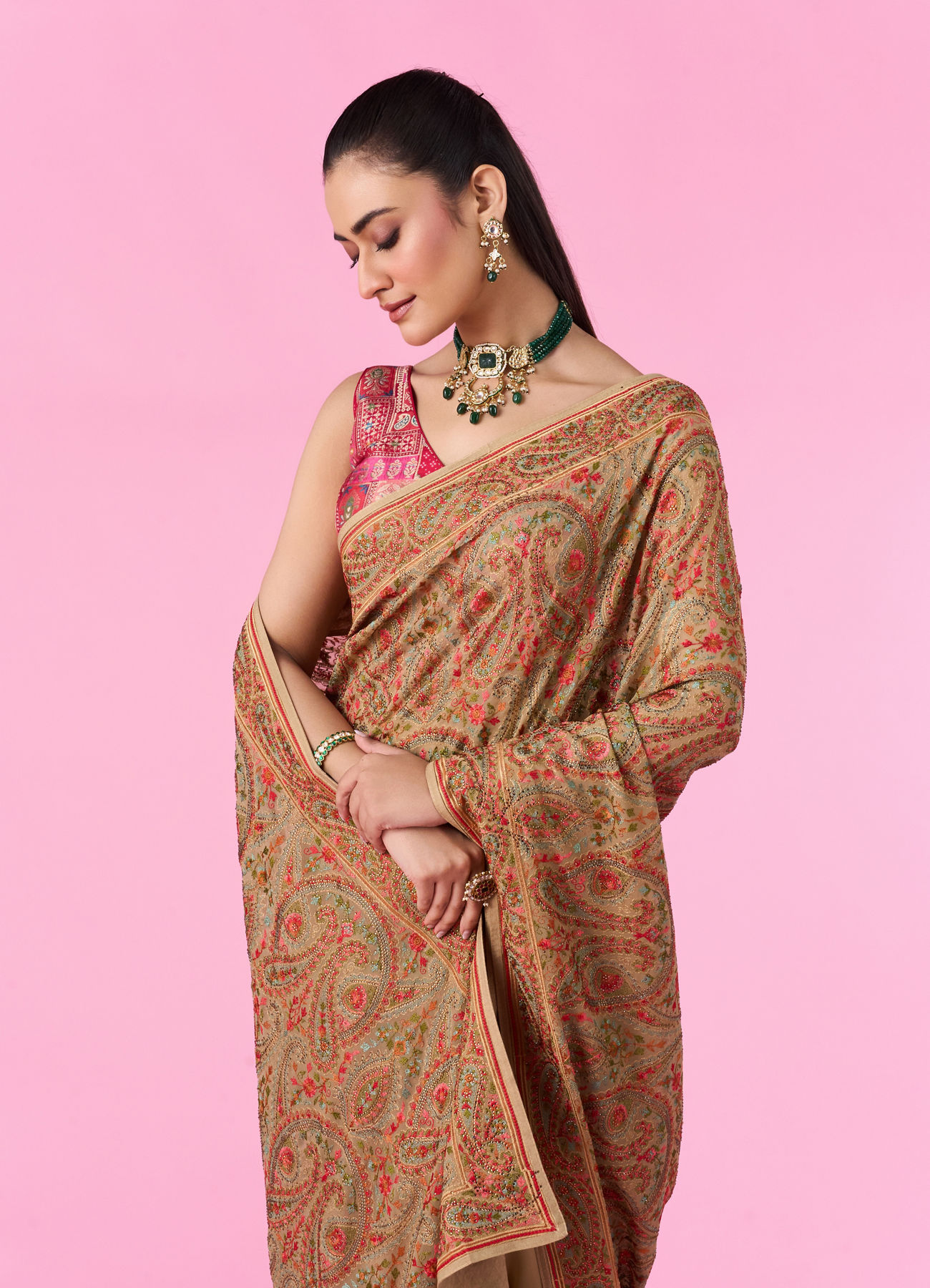 Mohey Women Breezy Beige Elegance Saree