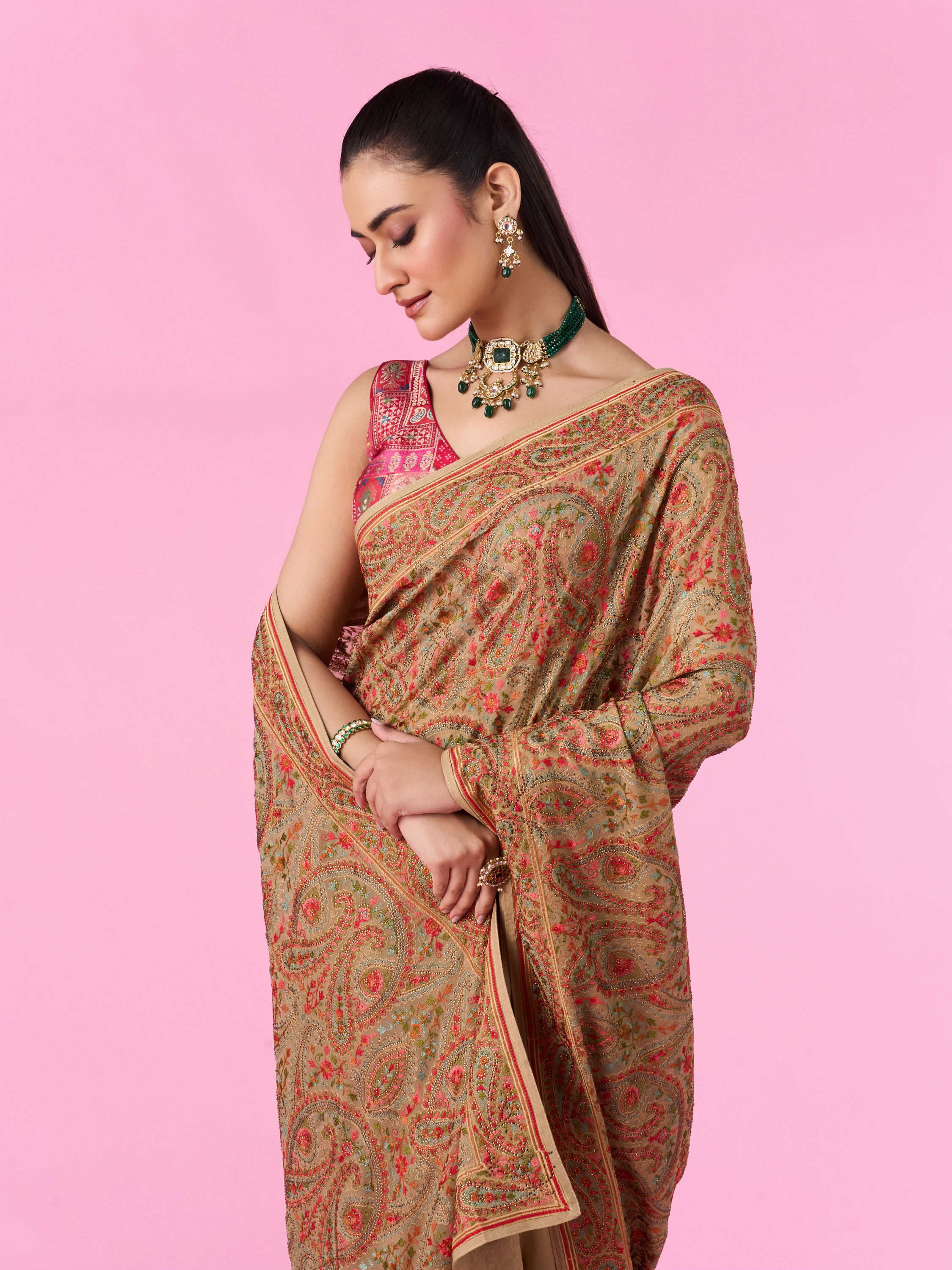 Mohey Women Breezy Beige Elegance Saree
