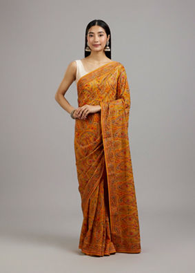 Mohey Women Mustard Yellow Georgette Saree