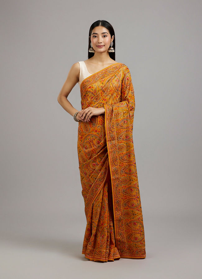 Mohey Women Mustard Yellow Georgette Saree