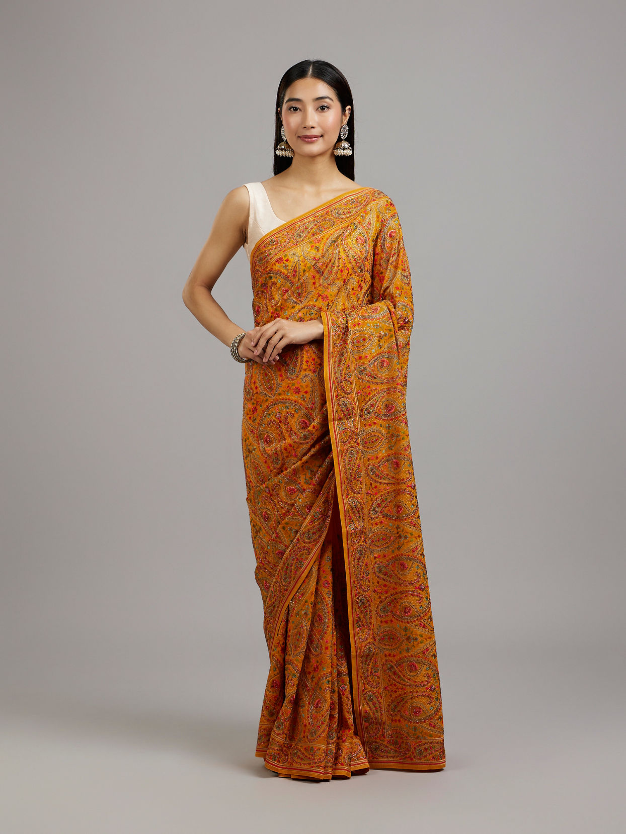Mohey Women Mustard Yellow Georgette Saree