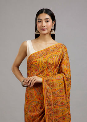 Mohey Women Mustard Yellow Georgette Saree