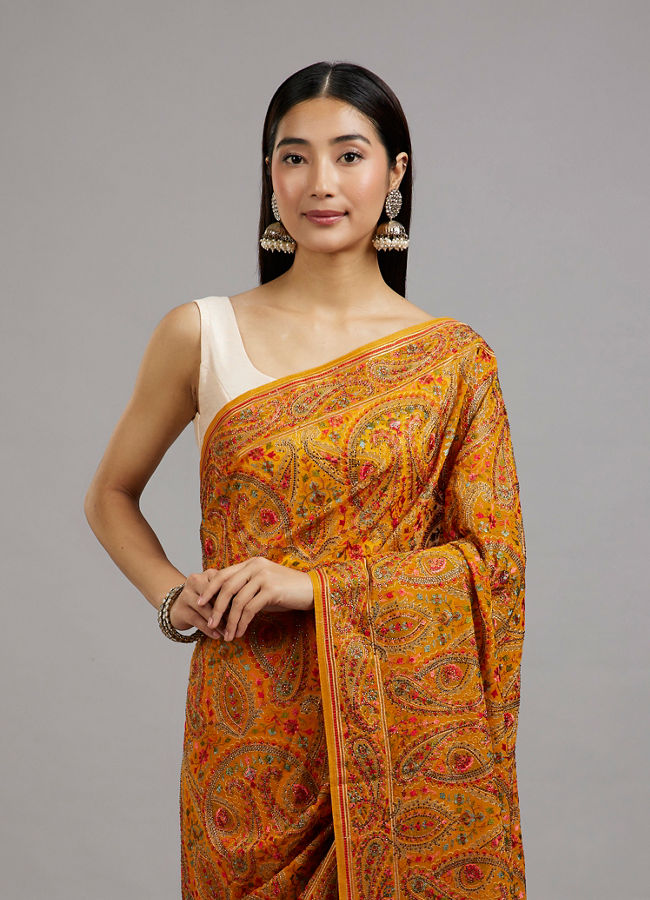 Mohey Women Mustard Yellow Georgette Saree