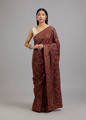 Mohey Women Wine Majesty Georgette Saree