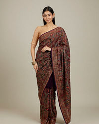 Mohey Women Royal Purple Paisley Patterned Saree with Rhinestone Work