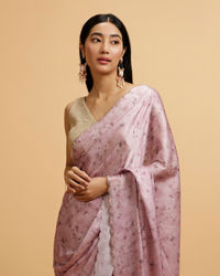 Mohey Women Pink Floral Watercolour Patterned Rhinestone Saree