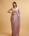 Pink Floral Watercolour Patterned Rhinestone Saree