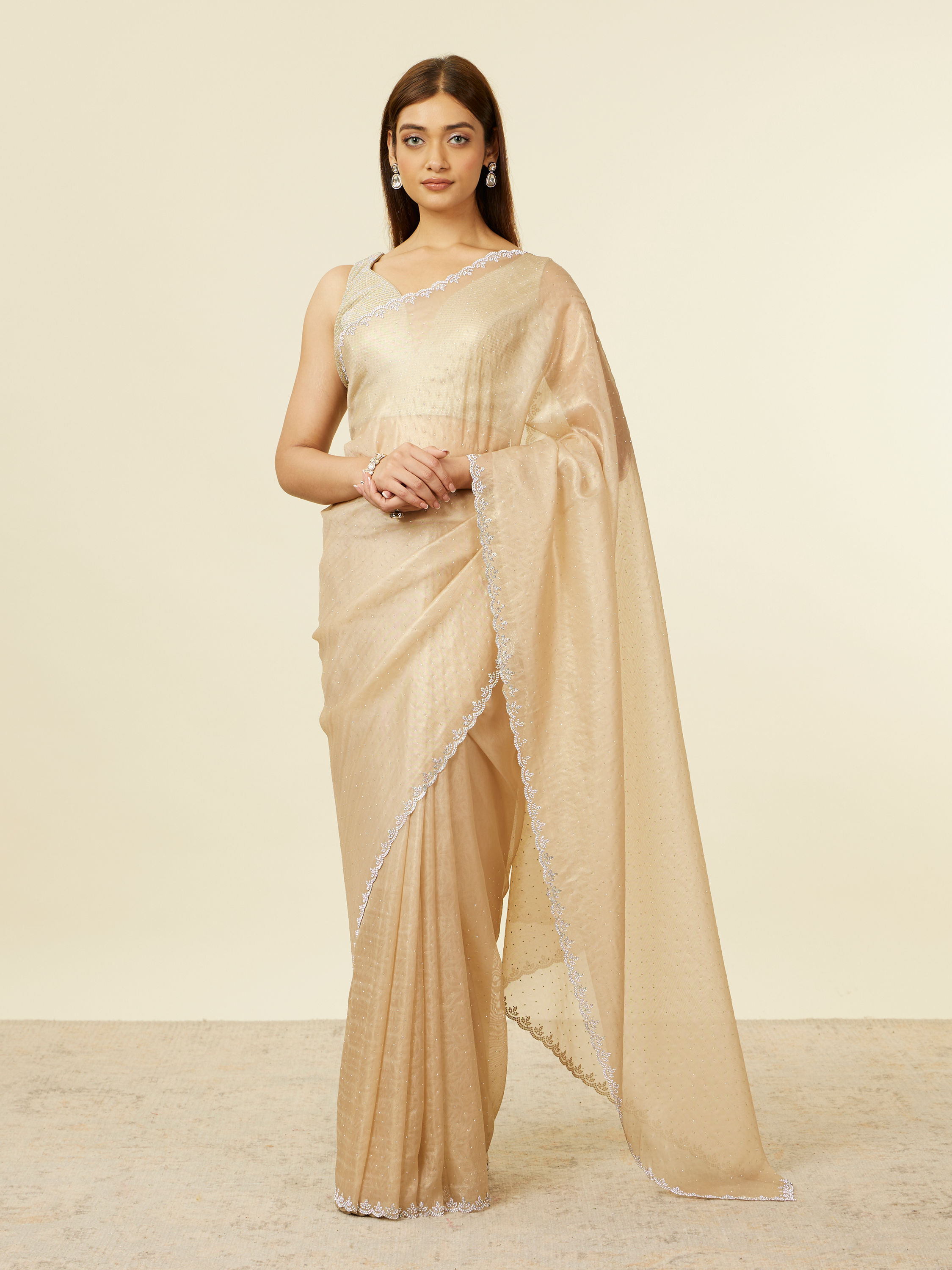 Mohey Women Classic Fawn Stone Embellished Saree