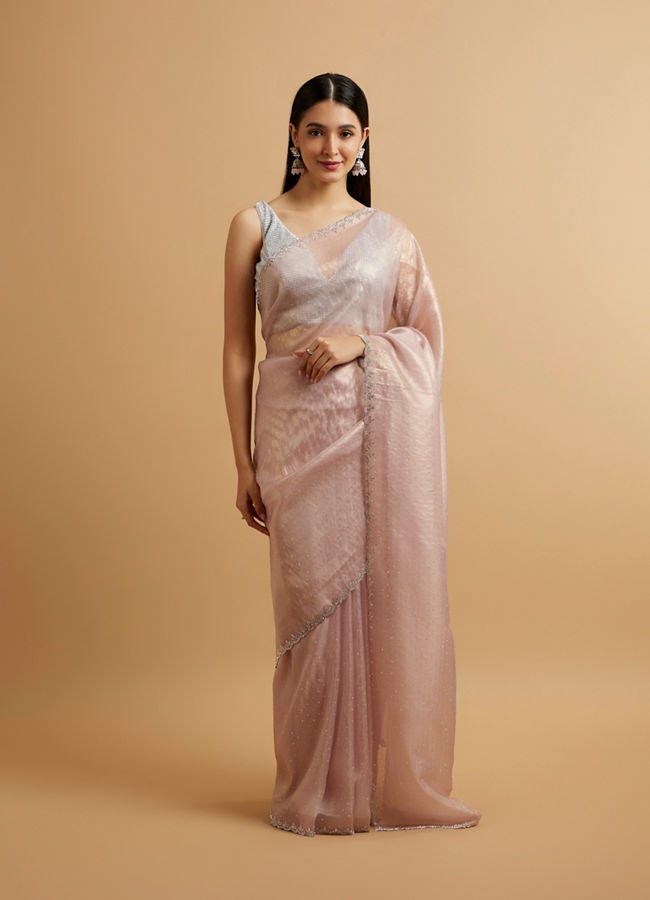 Mohey Women Purple Rhinestone Embellished Saree