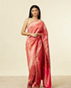 Coral Pink Floral Patterned Saree with Stone work