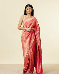 Mohey Women Coral Pink Floral Patterned Saree with Stone work