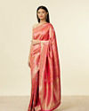 Mohey Women Coral Pink Floral Patterned Saree with Stone work