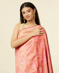 Mohey Women Coral Pink Floral Patterned Saree with Stone work