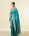 Mohey Women Teal Blue Chevron Patterned Saree