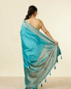 Mohey Women Teal Blue Chevron Patterned Saree