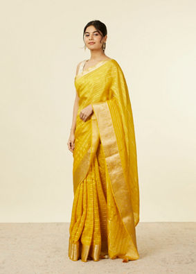 alt message - Mohey Women Mustard Organza Saree with Zari Weave image number 3