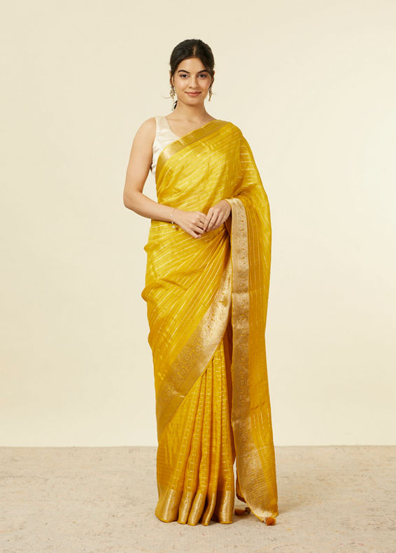 Mohey Women Mustard Organza Saree with Zari Weave