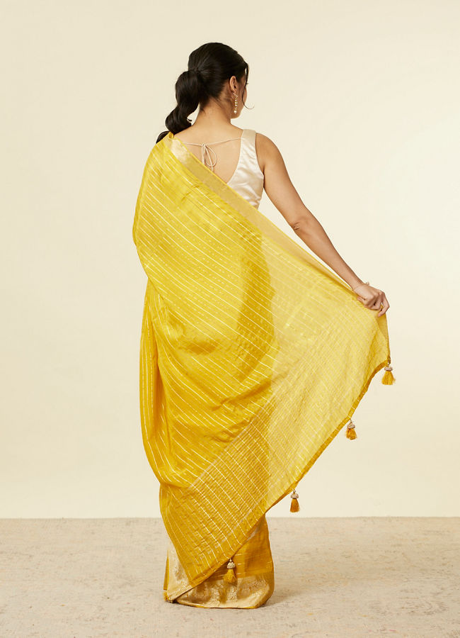 Mohey Women Mustard Organza Saree with Zari Weave