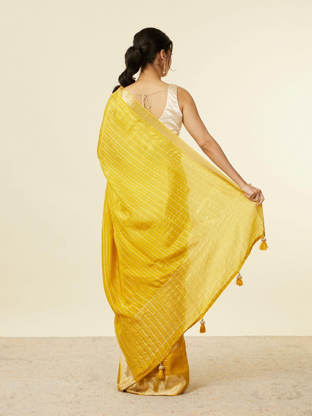 Mohey Women Mustard Organza Saree with Zari Weave