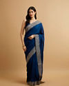 Mohey Women Indigo Blue Bel Buti Patterned Saree with Stone Embellishment