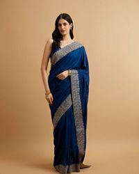 Mohey Women Indigo Blue Bel Buti Patterned Saree with Stone Embellishment