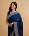 Mohey Women Indigo Blue Bel Buti Patterned Saree with Stone Embellishment
